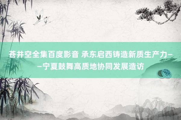 苍井空全集百度影音 承东启西铸造新质生产力——宁夏鼓舞高质地协同发展造访